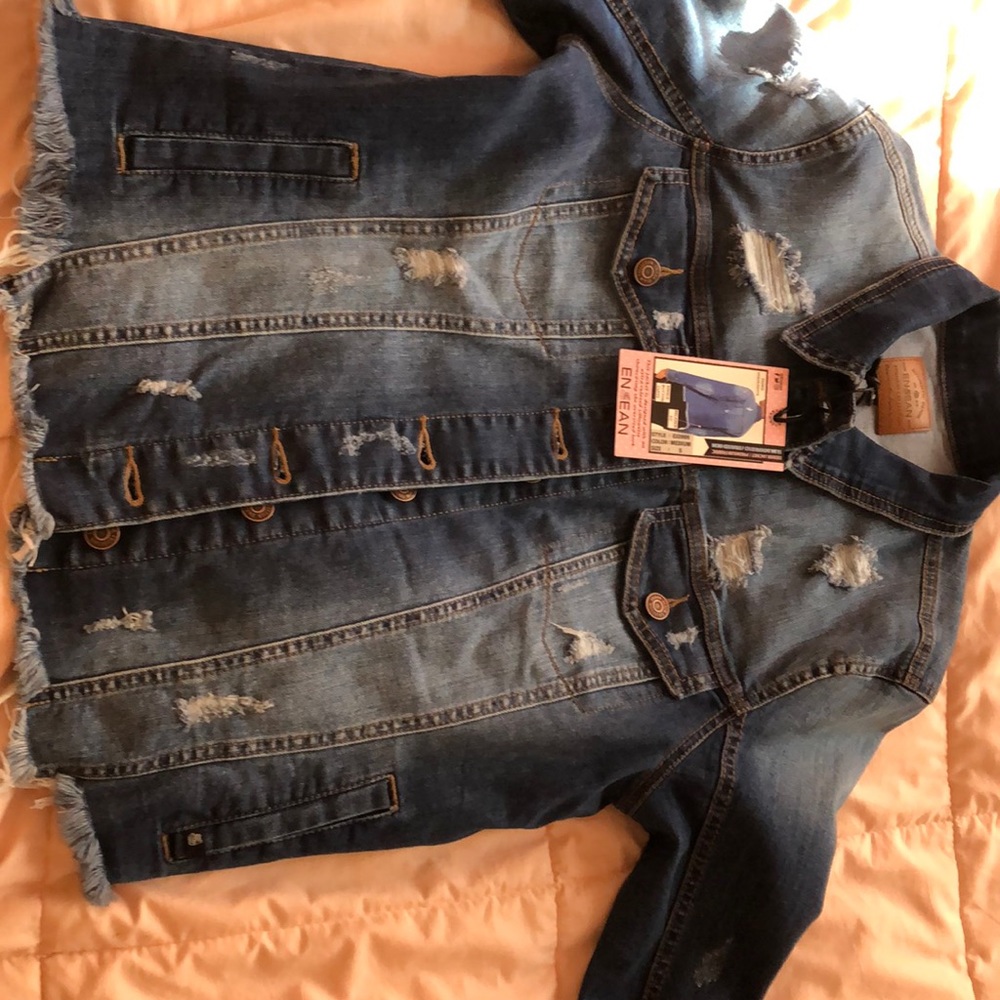 NEW!! distressed jean jacket